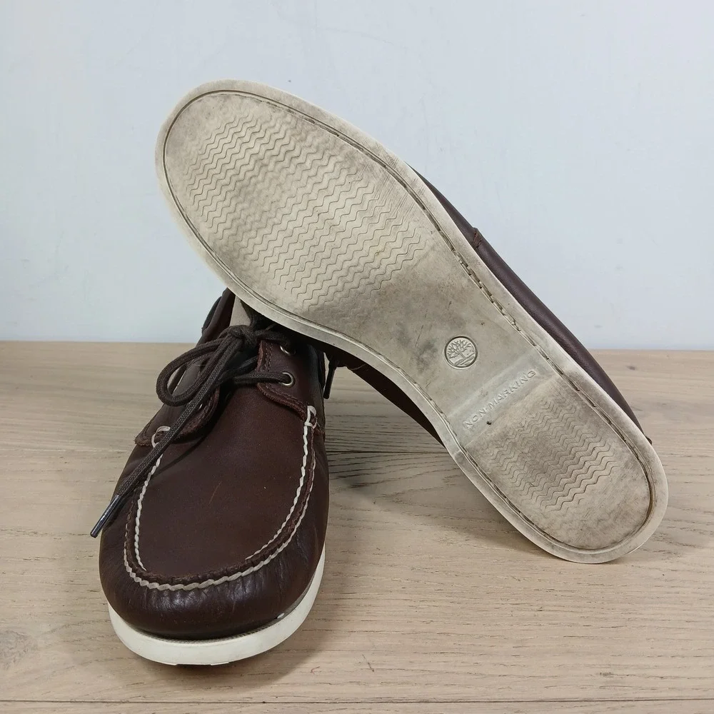 Timberland Boat Shoes Mens 11.5 Brown Leather Lace Up OrthoLite Comfort Casual